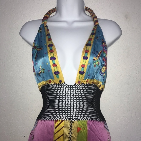 Lyndia Procanik Silk & Crochet Halter Dress 12 - Picture 4 of 8